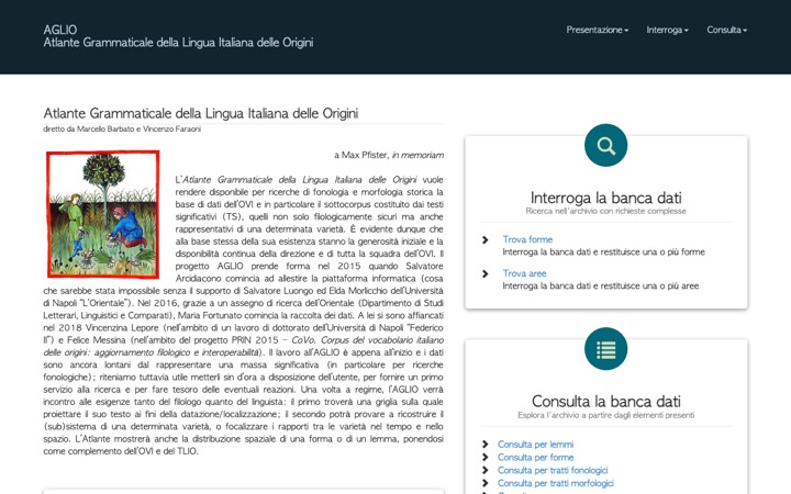 Schermata del sito AGLIO