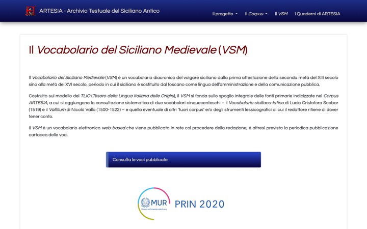 Schermata del sito VSM